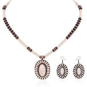 Rustic Couture Cowgirl Vintage Jewelry Set: Turquoise Necklace & Dangle Earrings